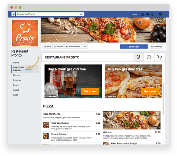 how to put menu on facebook page