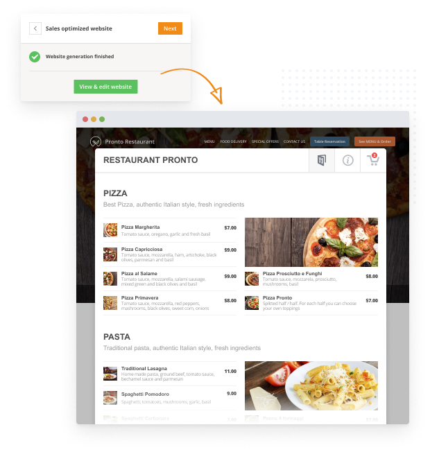 One page restaurant website template